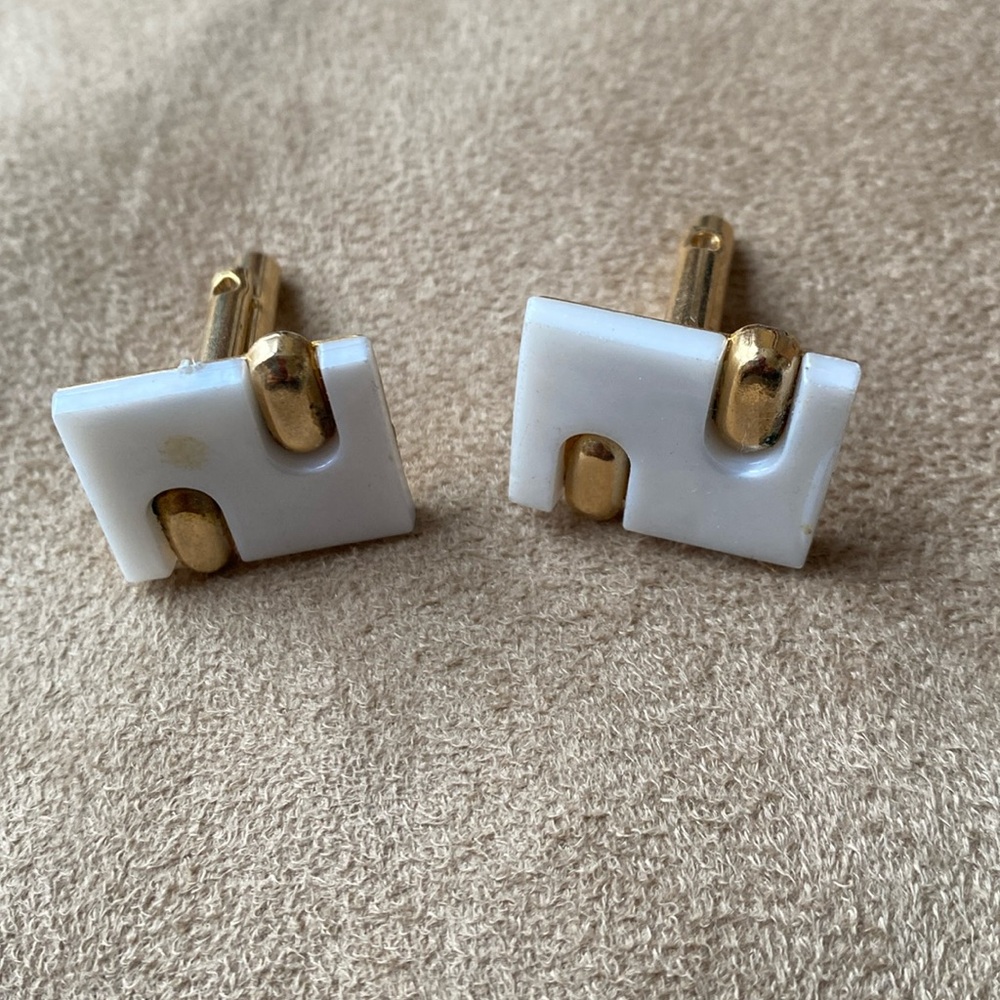 Vintage tie tack and cufflink white and gold set